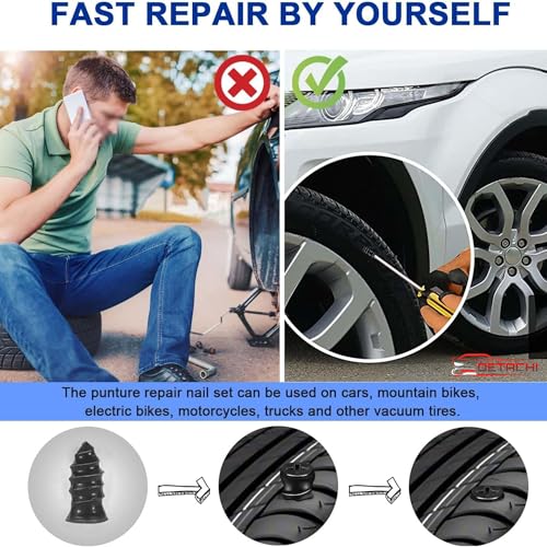 Image of DETACHI 20 Pc's (10Pcs Small & 10Pcs Big Screw) Car Tire Repair Nails, Tyre Repair Rubber Capsule Kit, Self-Service Tire Repair Screws Nail, Quick Puncture Repair Tools for Car, Motorcycle, ATV, Truck