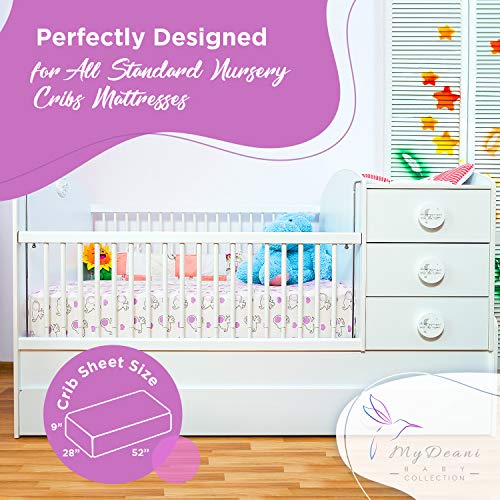 Stretchy Fitted Crib Sheets For Baby Girls, Ultra Soft Jersey Knit Cotton, Fits Standard Crib & Toddler Mattress, Size 28In X 52In, 2 Pack Set, Purple Elephants & Purple Animals Nursery Sheet #TOP4