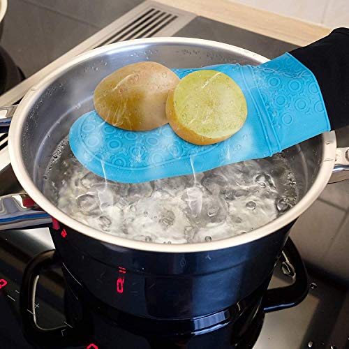 Image of THW Professional Large Silicone Oven Gloves Heat Proof,Kitchen Oven Mittens for Baking Heat Resistant Oven Mitts Cotton Quilted Silicone Gloves for Oven, Microwave