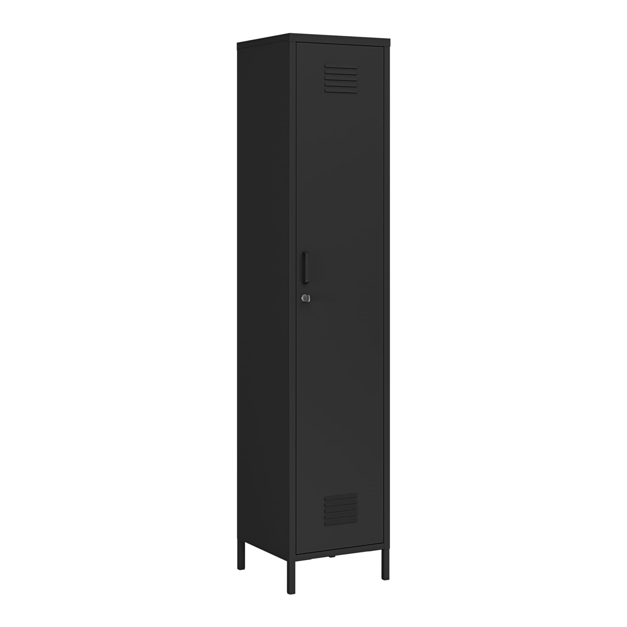 [en.casa] Armario Ropero Seinäjoki Guardarropa Armario Metálico de Oficina con 1 Puerta y 2 Estantes para Taller Vestuario Acero 180 x 38 x 38 cm - Negro