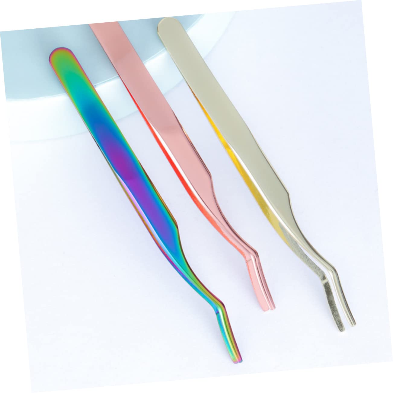 SHERCHPRY 2Pcs Curved Tip Stainless Steel Eyelash Tweezers for Professional Lash Extensions Rose Gold Color for Precision and Easy Maneuvering Eyelash Application