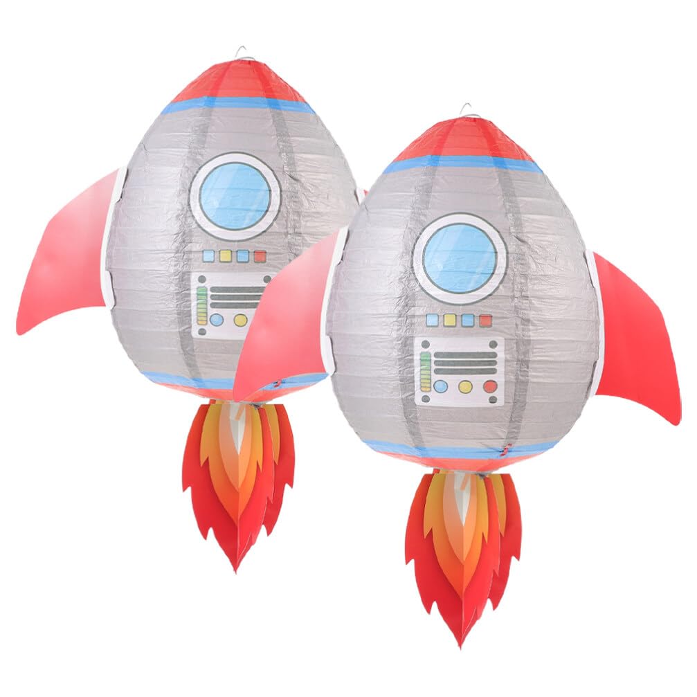 Luxshiny 2 Pcs Space Rocket Shape Space Lanterns - Solar Powered LED, Multicolor, Water Resistant, Ideal for Indoor/Outdoor Events