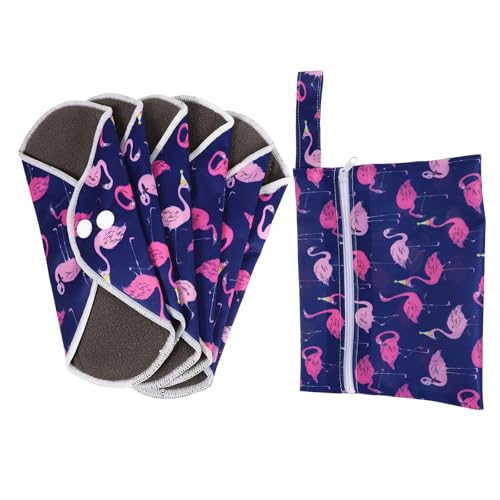 VILLCASE Kit de Toallas Sanitarias Lavables de Bambú para Mujer con Diseño Animal Adorable y Bolsa para Higiene Femenina Reutilizable