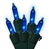 Vickerman 7495422 Blue Mini Christmas Lights with Green Wire, Set of 100