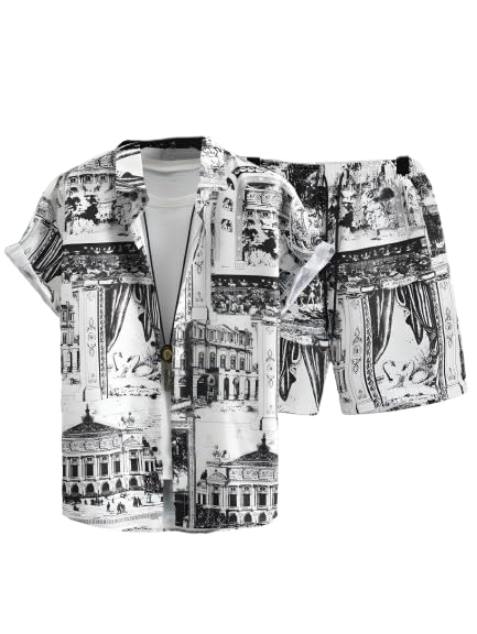 Men’s Printed Co-Ord Set | Plus Size Casual Shirt & Shorts Set | Nightwear Pajama Suit, Loungewear, Beachwear & Vacation Outfit Design No TAJ Mahal-image-42