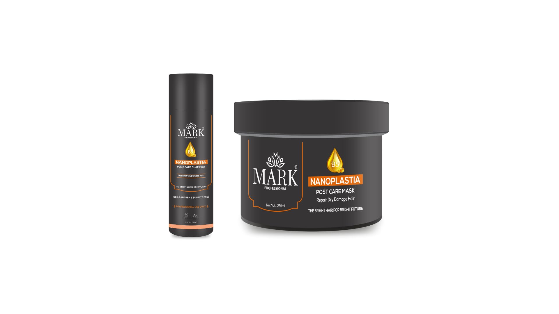 MARK Professional Nanoplastia Hair Care Set, Post Care Shampoo and Mask, Repair Dry Damage Hair