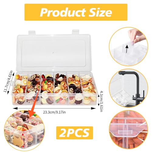 TAIXING 2 Stück Snackbox mit Fächern, Snackbox Kinder mit 18 herausnehmbaren Fächern, Transparente Snackteller mit Deckel Snackschale für Schokolade, Chips, Nüsse, Kekse, Bonbons, Kleinigkeiten