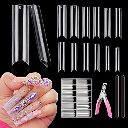 Yokilly 240 STÜCKE Press On Nails,XXL Extra Langes Klare Nägel Tips,12 Größen Acrylnagel-Set Quadratische Nail Tips Mit Nagelschneider Und Nagelfeile Für DIY-Nagelkunst (Transparent) Cover