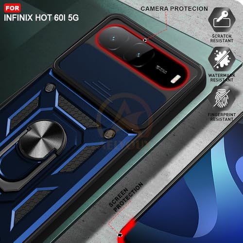 Image of Armor Bumper Back Cover Case for infinix hot 60i | Rotating Camera Cover, Ring Holder & Kickstand | Heavy Duty & 360 Degree Protection infinix hot 60i Back Cover (Blue)
