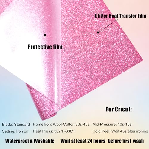 Image of Glitter Pink Heat Transfer Vinyl Roll 12 x 5 Feet Iron on HTV for T-Shirts, DIY Design Silhouette Cameo &Heat Press Machine(Pink htv)