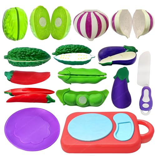 Image of FunBlast Vegetables Play Set Toys - 9 Pieces Realistic Sliceable Cutting Vegetable Pretend Play Kitchen Toys for Kids, Play Food Toys, Vegetable Toys with Chopping Board & Knife (Multicolor)