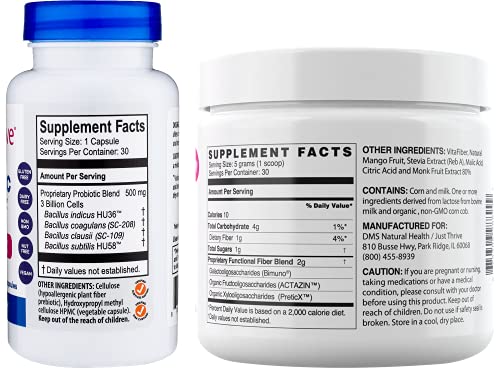 Just Thrive 2-In-1 Digestive Health Bundle - Probiotic & Antioxidant, Precision Prebiotic Powder - 100-Percent Spore-Based Probiotics - Support Microbiome Diversity - 30-Day Supply - Gluten Free #TOP1