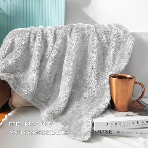 Image of Exclusivo Mezcla Plush Fuzzy Fleece Bed Blanket Twin Size, Super Soft, Fluffy and Warm Blankets for Couch, Bed, All Season (Light Grey, 90x66 Inches)