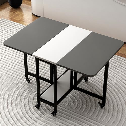 Genérico Mesa de Comedor Plegable, Mesa de Comedor abatible con Ruedas, Mesa de Comedor versátil con estantes de Almacenamiento, Mesa de Cocina Extensible Que Ahorra Espacio, Soporte de Hierro forjad