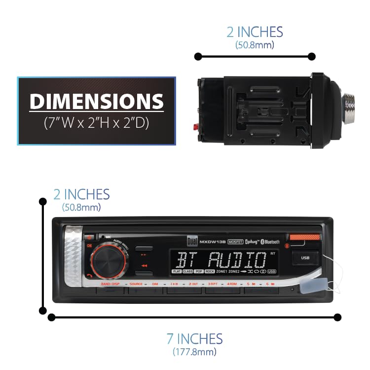 Image of Dual Electronics MXP152B Marine Stereo Bluetooth w / 6.5 inch Speakers & Antenna | Complete boat audio kit, two 6.5 inch marine speakers & antenna included, AM /FM receiver, USB with 2.1A charging, black finish