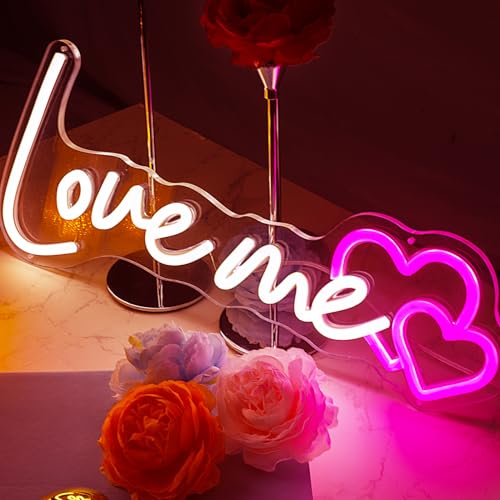 Image of Custom Neon Signs Love Me Neon Signs With Pink Double Hearts Led Neon Light for Wall Decor,Living Room, Bar，Romantic LED Designed for Valentine's Day Great Gift (16inch)