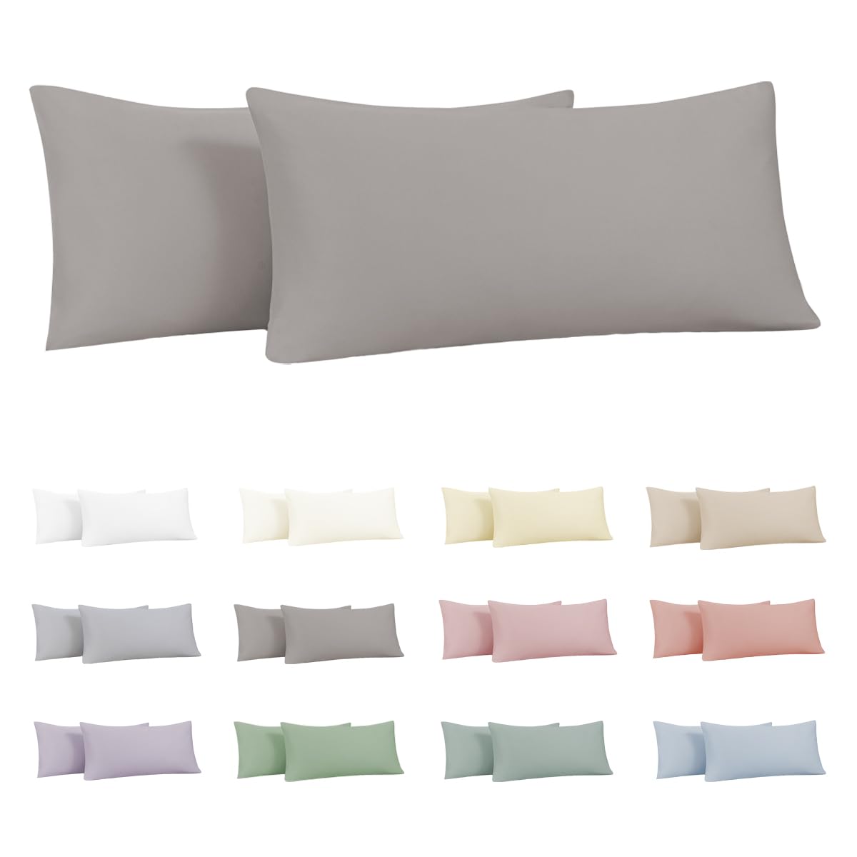 Nesture Kissenbezug 40 x 80 2er Set - 100% Jersey Mikrofaser Kissenbezüge Grau, Kopfkissenbezug 40x80 - Kissenhülle für Kissen 40x80 cm mit Reißverschluss, Weich und Bügelfrei