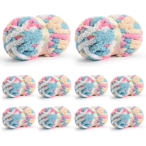 Image of 10 Pack Jumbo Chunky Yarn for Hand Knitting, Fluffy Chunky Chenille Yarn for Crocheting, Variegated Chunky Knit Baby Blanket Yarn, 240 yds /70.5 oz Super Bulky Yarn(Candy)