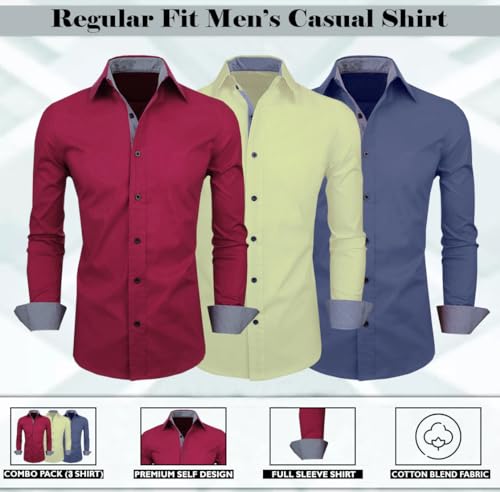 Image of Zombom Men's Combo Regular Fit Cotton Blend Full Sleeve Casual Shirts Pack of 3