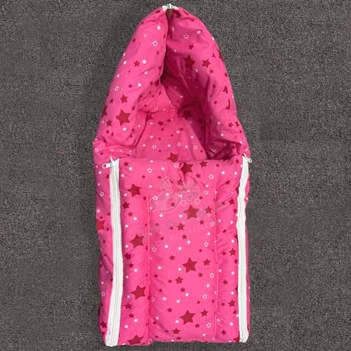 Sharma Clothing Pure Soft Cotton Baby Boys and Baby Girls 3 in 1 Multi Usage Sleeping Bag and Carry Bag and Bed kam (0-7Months) (Star Pink)