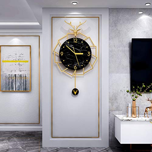 AD&HD Moderno Reloj de Pared con Péndulo, Grande Estilo Europeo Relojes Cabeza de venado Decorativo Simple para Sala de Estar Cuarto Oficina (Color : Golden, Talla : 60x38cm(24x15inch)) Cover