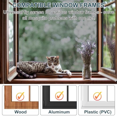4 Stück Fliegengitter Fenster, Insektenschutz Fenster 150x180cm, Fliegennetz Fenster, Moskitonetz Fenster, mit Klettband Selbstklebend, Schützen die Familie vor Insekten (Schwarz)