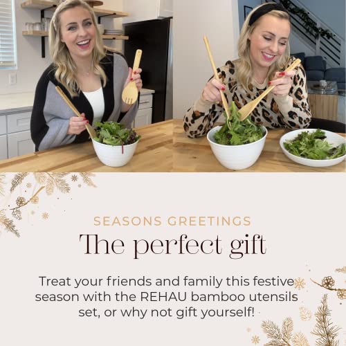 Rehau Bamboo Kitchen Utensils Set 8Pcs – Non-Stick Wooden Spoons For Cooking – Quality Wooden Spoon & Wooden Spatula Set, Kitchen Wooden Utensils For Cooking - Easy To Clean Wooden Cooking #TOP4