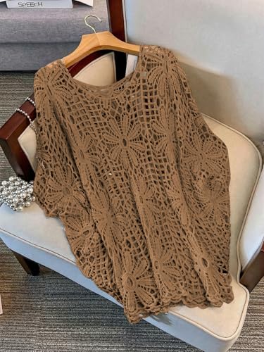 Image of MakeMeChic Women's Plus Size Crochet Tops Boho Beach Cover Ups | Summer, Vacation, Crochet Sweater, Swimsuit Coverups