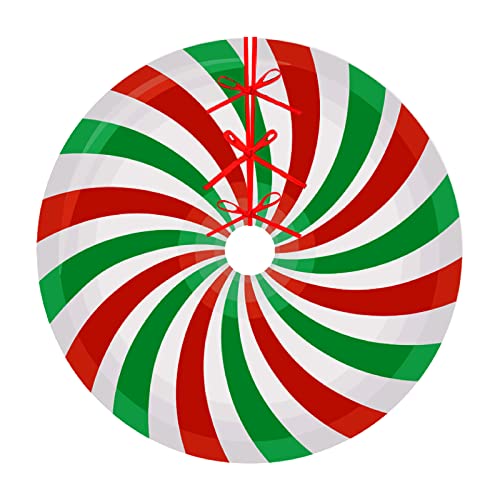 48 Inch Christmas Tree Skirt Merry Christmas Red White and Green Candy Mint Sugar Double Swirl Candy Large Xmas Tree Mat for Holiday Party Ornament Rustic Farmhouse Decorations (Candy-3)