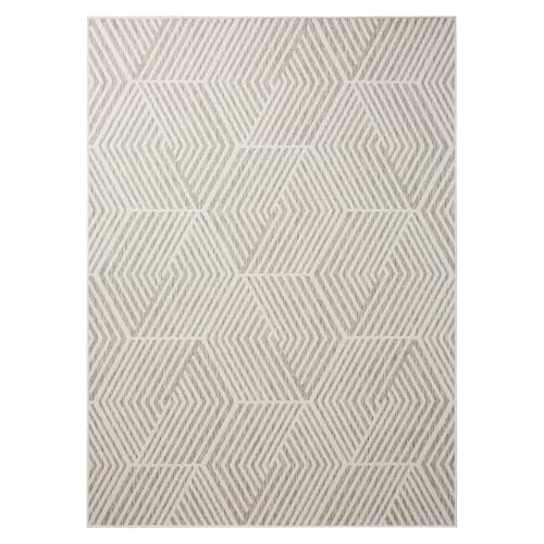 Nicole Miller New York Patio Country Ombre Geo Indoor Outdoor Area Rug, UV Fade Resistant, Low Pile, Grey/Cream, 5'2'x7'2'