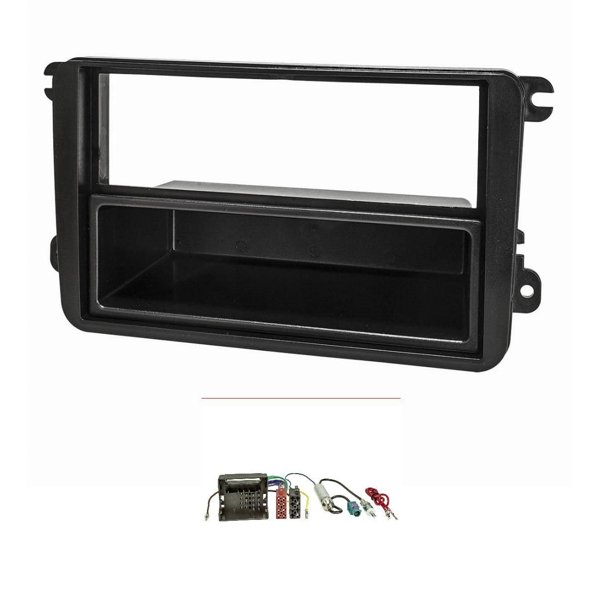 tomzz Audio 2457-010 Set di copertura radio compatibile con VW Golf 5 V 6 VI Touran Passat 3C Caddy EOS Skoda Octavia con adattatore quadlock ISO Fakra adattatore antenna phantom DIN