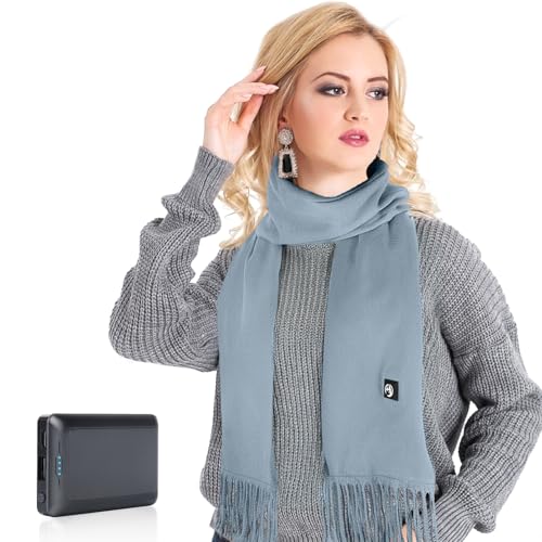 CLOVDREM Heated Scarf for Women Men Rechargeable Heating Scarf for Neck with Battery Intelligent Winter (Blue-Gray)