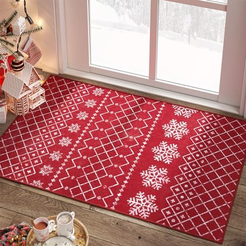 jinchan Christmas Decoration Red Area Rug 2x3 Rug Entryway Snowflake ...