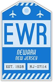 EWR Newark New Jersey Luggage Tag Sticker/Airport Code Baggage Decal/Collectible Travel Decor/Vintage Inspired Design (Blue)