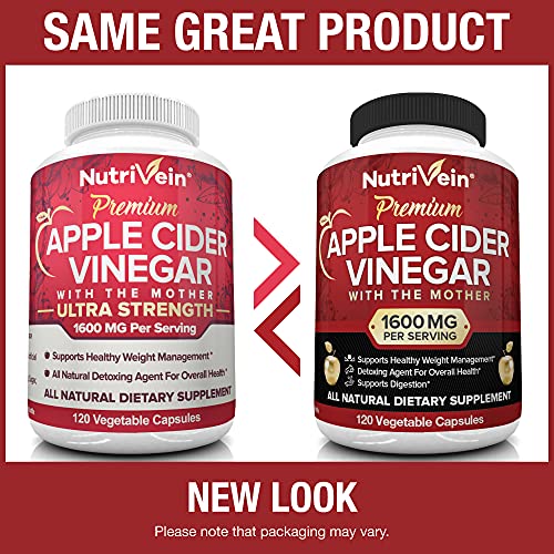 Nutrivein Apple Cider Vinegar Capsules with Mother - 1600mg - 120 Vegan Pills - Supports Healthy Diet, Digestion, Keto, Cleanser - Best Supplement for Immune System - ACV Raw - Image 3
