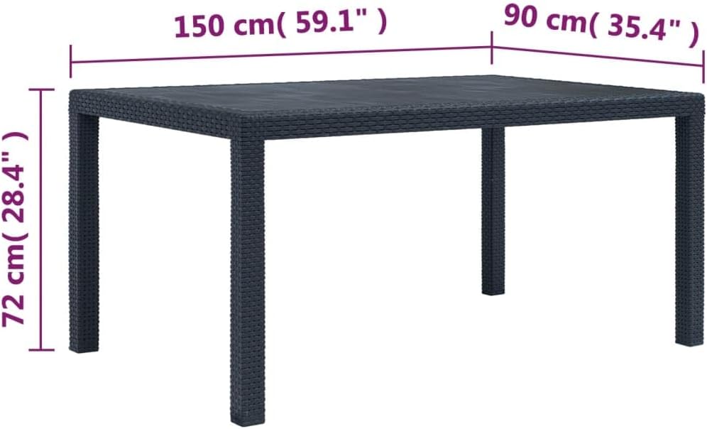 Garden Coffee Table with Anthracite Rattan Look Plastic Finish, Durable Outdoor Patio Furniture, Lightweight Rectangular 59.1 x 35.4 in, Weather-Resistant Patio Coffee Table for Balcony