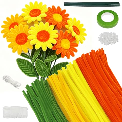 CHRORINE 320 Pcs Pipe Cleaners Bulk Pipe Cleaner Flower Kit Craft Supplies Soft and Flexible Creative Suitable for Art DIY Packaging and Decoration- Yellow Tones