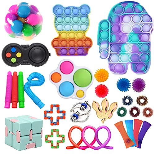 Pacote de brinquedos sensoriais Push Bubble Pop, Fidget Toys Pack Silicone Alívio de Estresse Anti-A
