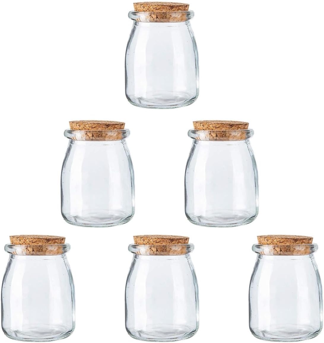 Glass Pudding Bottles Fine Workmanship 6pcs with Lids Wide Range of Uses Random Color for Yogurt Jelly and Mousse for Wedding Candy Bottles and Cheesecakes