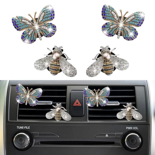 Image of GLSOWEE 4PCS Bling Butterfly Car Air Vent Clips, Crystal Rhinestone Bee Car Air Conditioning Outlet Clips, Cute Auto Interior Decoration Accessories for Women Girls (Bee&Butterfly)