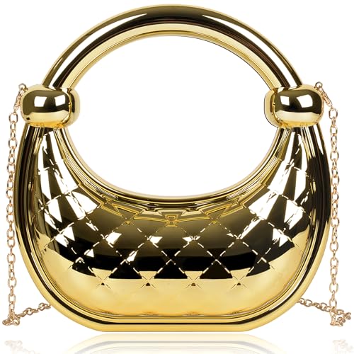 Women Lattice Gold Clutch Purses - Geometric Lattice Metal Clutch Evening Bag Women Golden Stone Cut Clutch Purse for Party