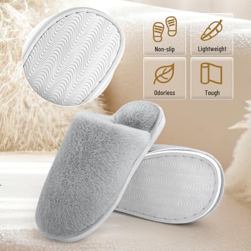 Fluffy Slippers Women,Memory Foam Ladies Slippers for House,Cosy Women's Slippers Faux Fur Lined,Anti-Slip Mens Womens Slippers Outdoor Shoes,Plush Home Slippers for Women,Winter Christmas Gifts - Image 5