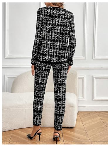 SOLY HUX Women's 2 Piece Outfit Plaid Open Front Long Sleeve Blazer and Pants Work Office Set2