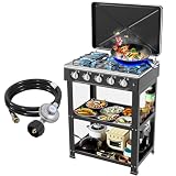 Propane Gas Stove,5 Burner Propane Burner,Auto Ignition Camping Stove with Support Leg Stand and Wind Blocking Cover Adapter, Portable Gas Stove for RV, Apartment, Outdoor Cooking