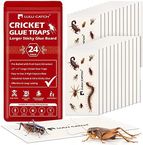 LULUCATCH Cricket & Insect Glue Traps 24 Pack, Adhesive Bug Catch...