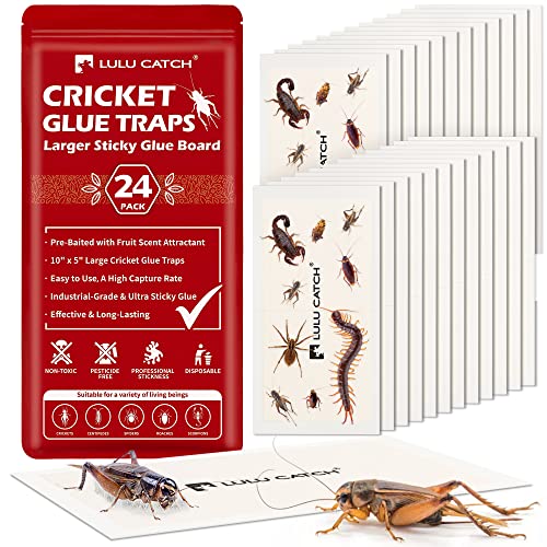 LULUCATCH Cricket Insect Glue Traps - 24 Pack Bug Cockroach Sticky Traps, Large Spider Trap with...