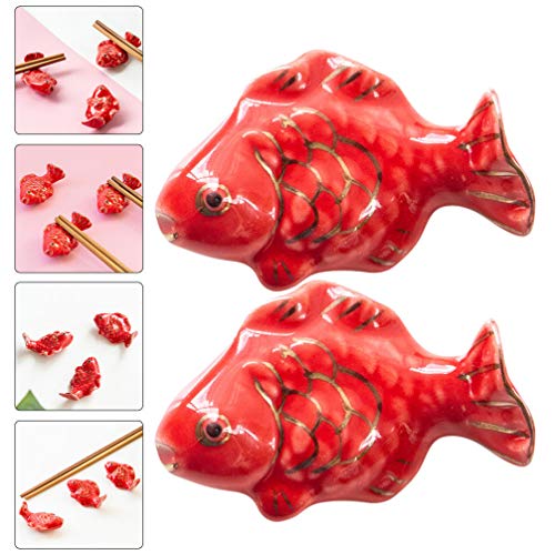 ABOOFAN 2Pcs Cerâmica Pauzinhos Titular Red Goldfish Em Forma de Titular Suporte Faca de Jantar Colh