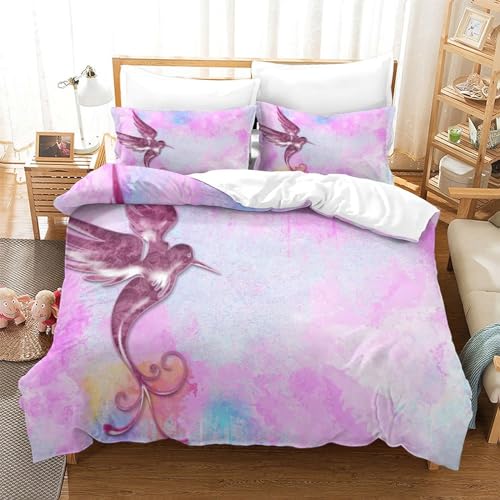 Housse de couette rose 3D microfibre 200x200cm pour grand lit confortable