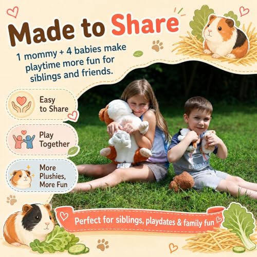 Image of Guinea Pig Plush with 4 Babies, 19.7 inch Stuffed Animal Family Set