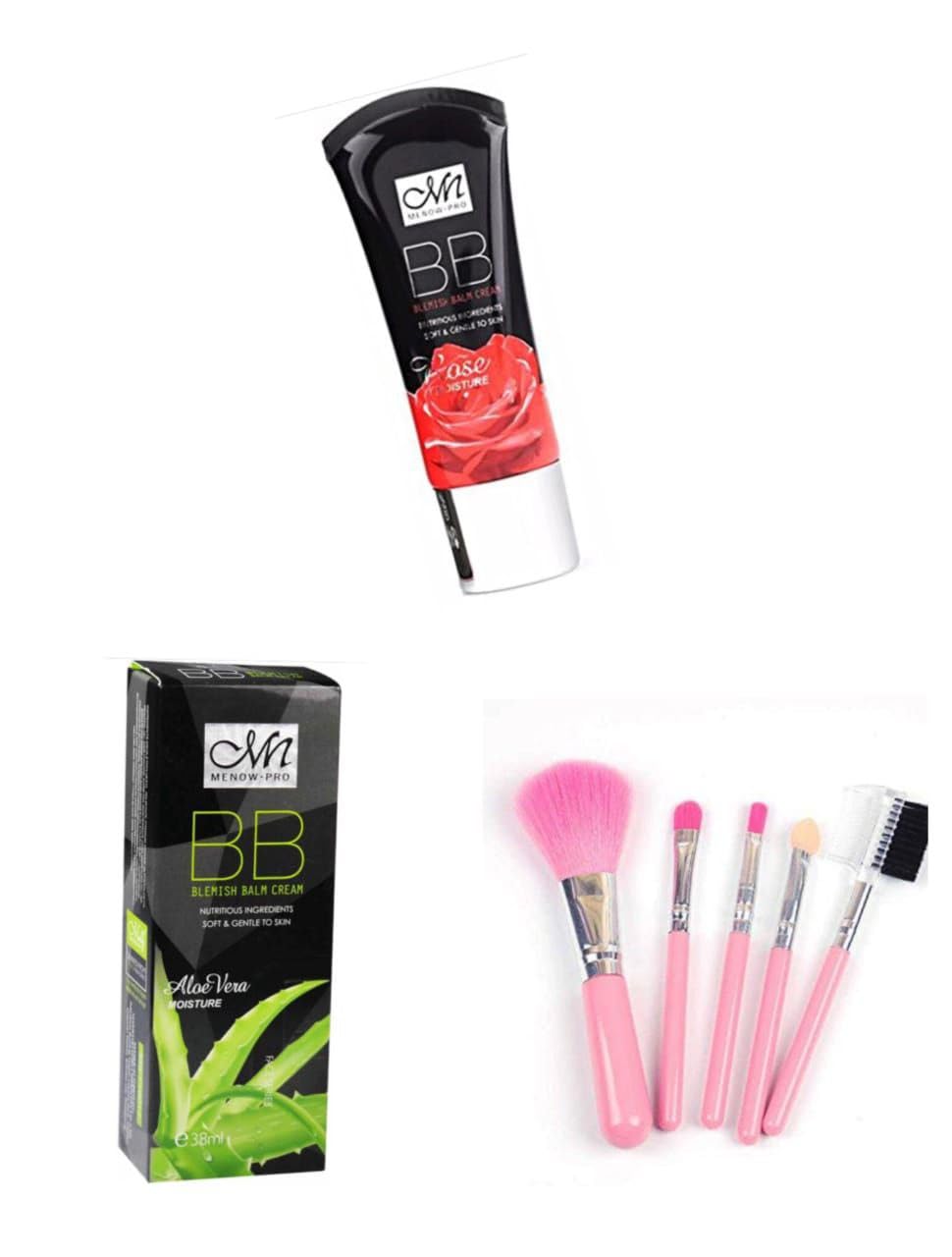 Women's & Girl's Soft Bristles 5 Pcs Pink Makeup Brushes Set with BB Cream Blemish Balm Cream (Rose and Aloe Vera) - (Pack of 7)-image-30